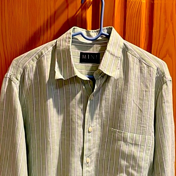 MINE London Milan NY Striped Linen Button Down Shirt Size Medium - Picture 1 of 5